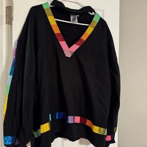 QUEEN OF SPARKLES Black Sweatshirt with Rainbow Accents